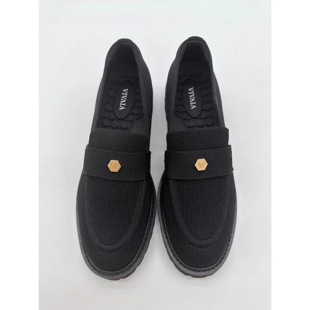 Vivaia Francesca Platform Chunky Heel Penny Minimalist Preppy Black Loafer 8 - Picture 4 of 10